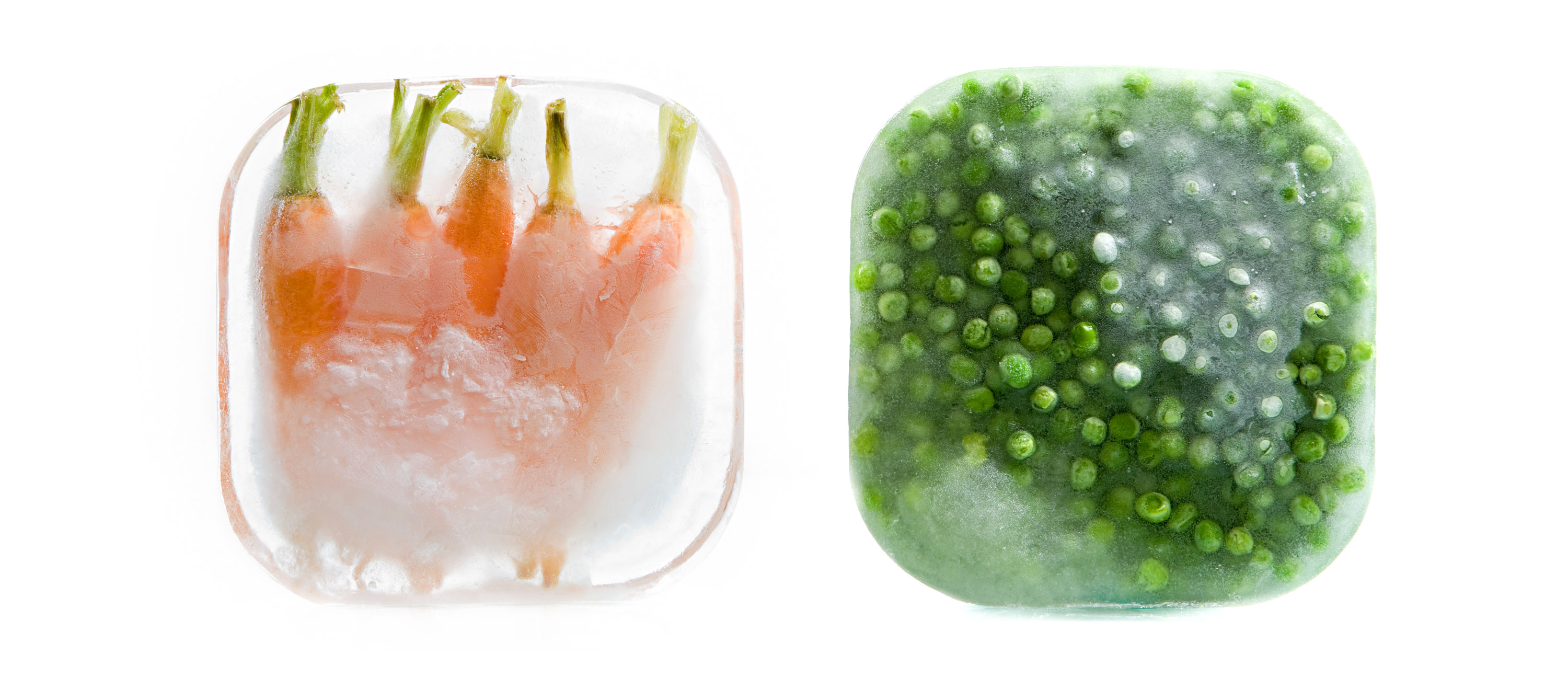 blocks of frozen carrots and peas